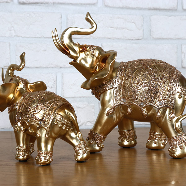 행운의 황금 코끼리 장식품 대형 2종 세트